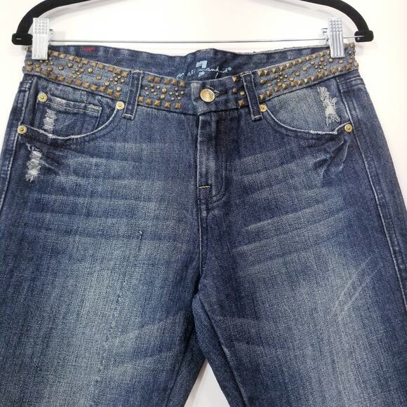 NEW 7 For All Mankind Jeans Studded "A" Pocket" Bootcut Blue Denim - Picture 3 of 12